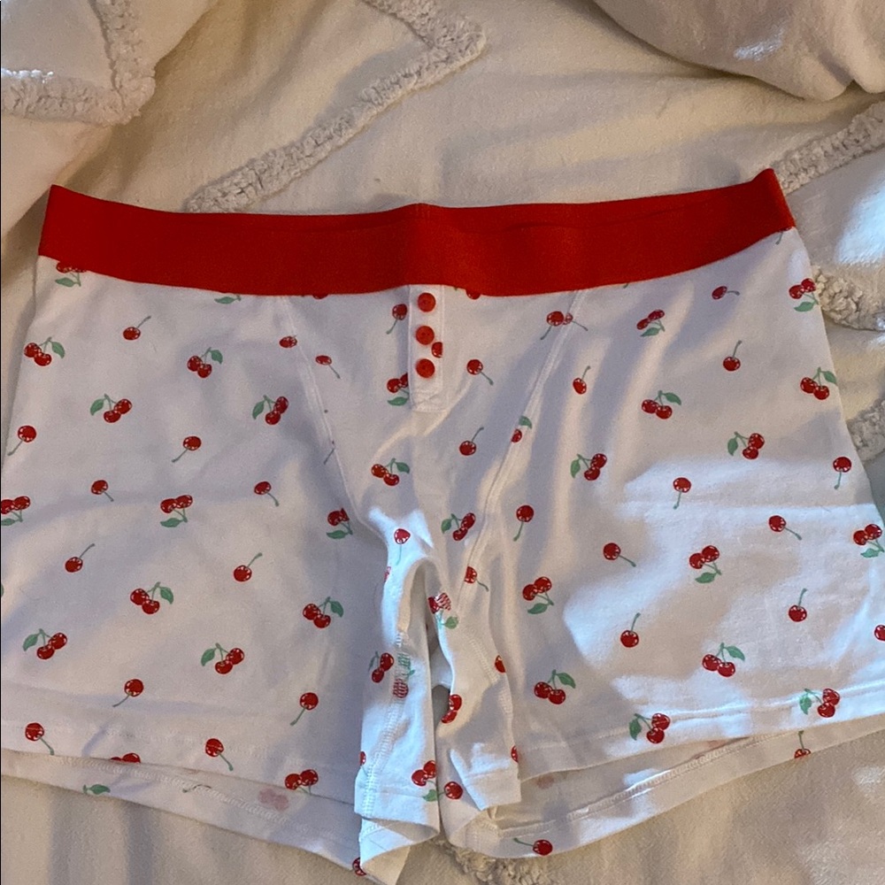 Aerie White and Red Cherry Print Pajama Shorts